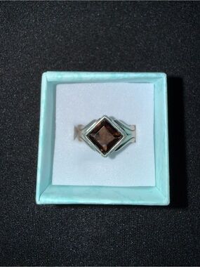 925 Sterling Silver authentic Smoky Quartz Adjustable Ring